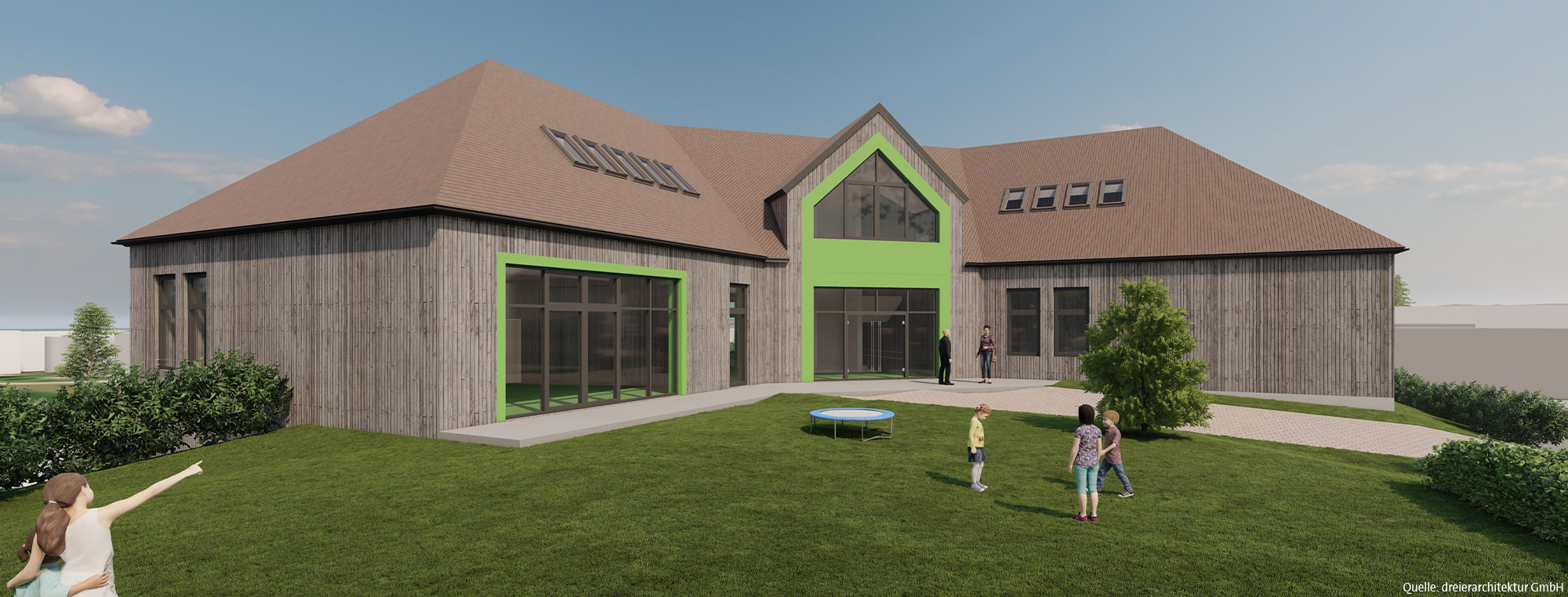 Neubau einer Kindertagestätte für die Gemeinde Ursberg - Visualisierung von dreierarchitektur GmbH
