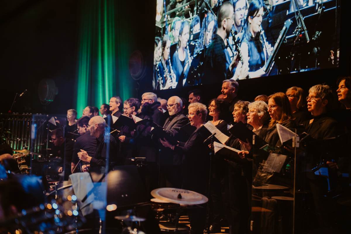 Der Erwachsenden-Projektchor beim Benefizkonzert der Stadtkapelle Günzburg.