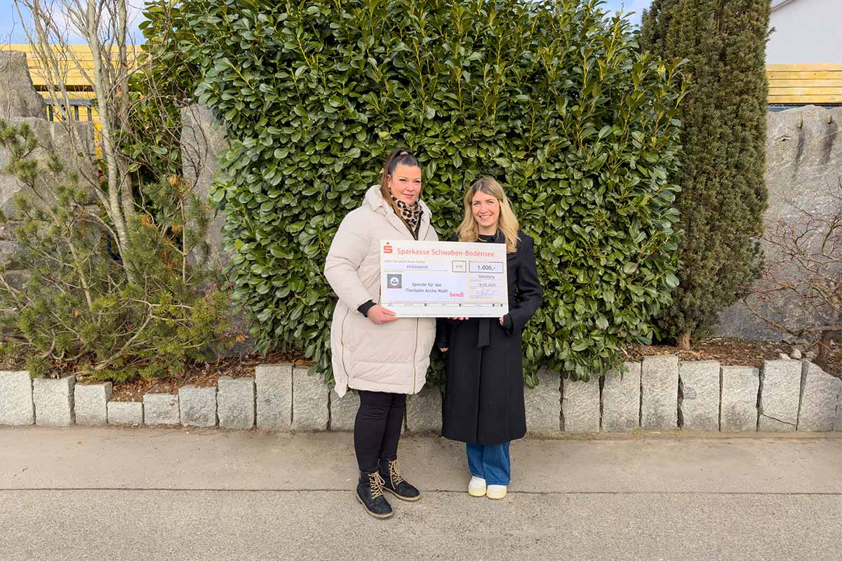 Das Tierheim Arche Noah aus Günzburg freut sich über eine Spende in Höhe von 1.000 EUR für Futter und Arzneimittel.